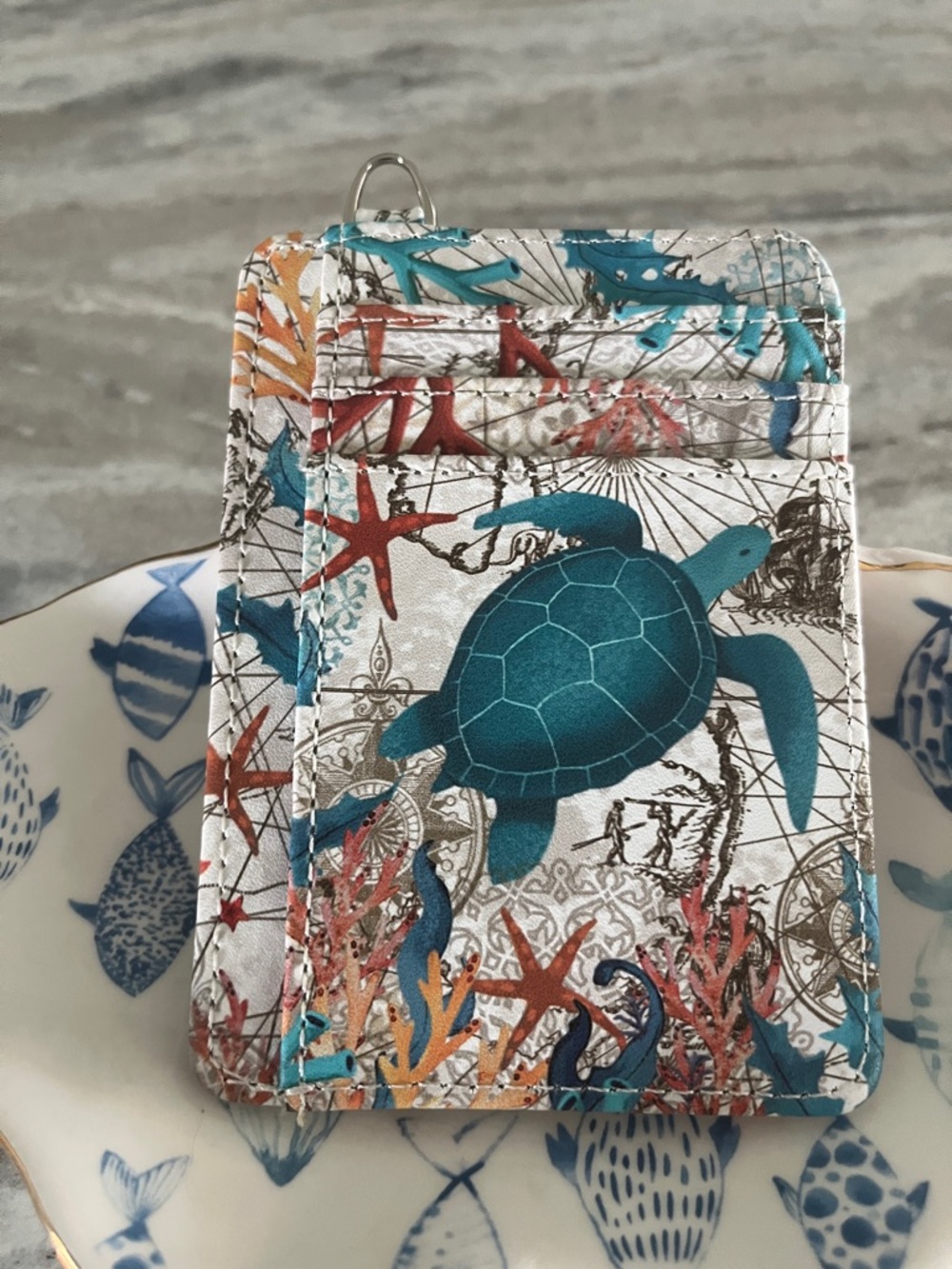 Sea Turtle Card Holder Wallet - Teal Multicolor